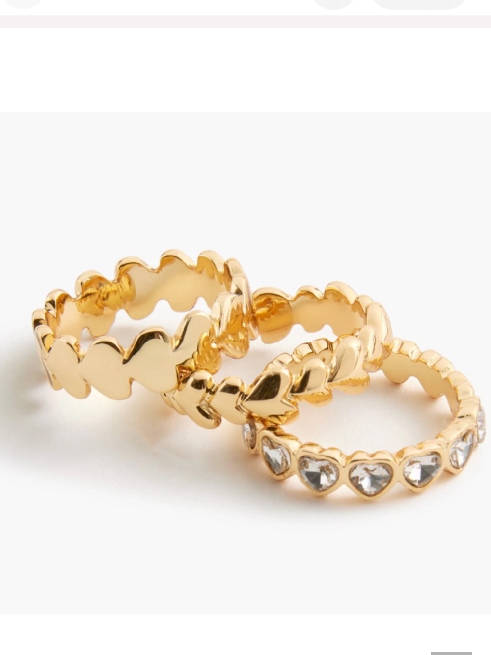 J. Crew Set of three Gold heart rings for women NWT size 7